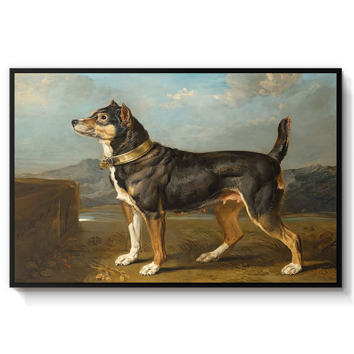 A Terrier in a Landscape, c. 1811 - Floater Framed Canvas Print