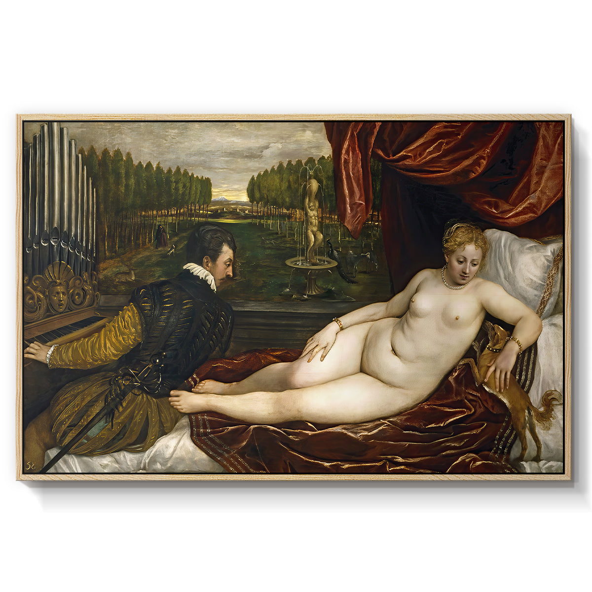 Venus with an Organist and a Dog, c. 1550 - Floater Framed Canvas Print