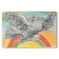 Canvas art print portraying a simplified dove in flight above rainbow arc, set against a white background