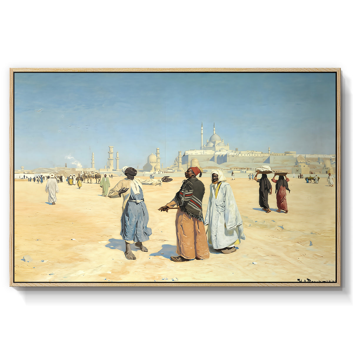 View from the Desert of Cairo with Citadel and Mamluk Tombs in the Background, c. 1889-1890 - Floater Framed Canvas Print