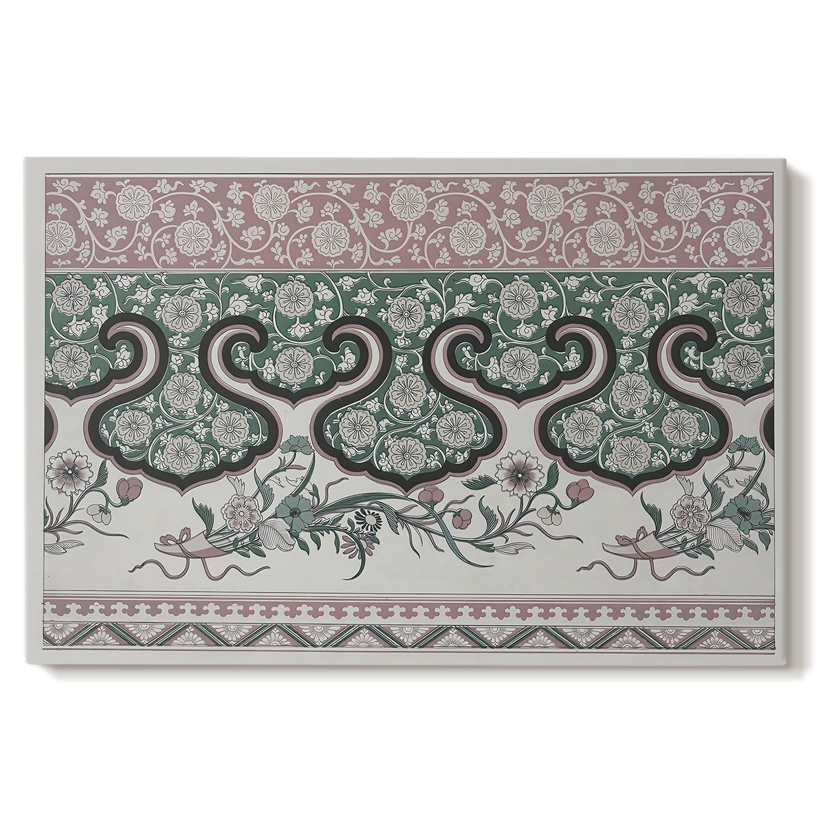 Canvas art print portraying a repeating pattern with interlocking shapes and stylized organic forms, set against a white background