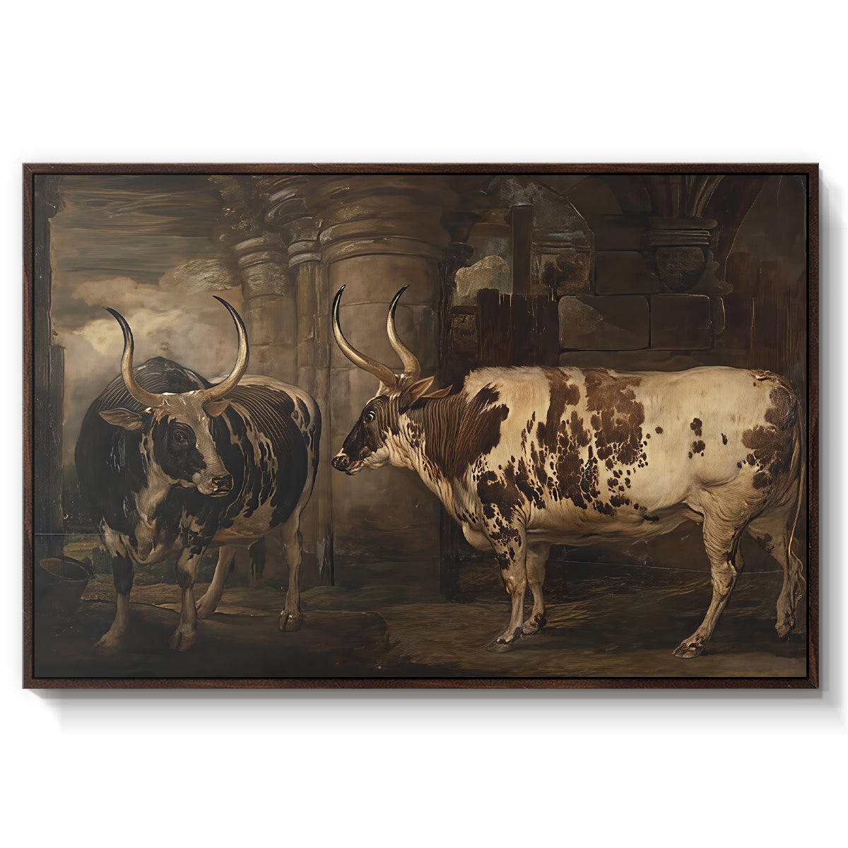 Portraits of Two Extraordinary Oxen, Property of the Earl of Powis, 1814 - Floater Framed Canvas Print