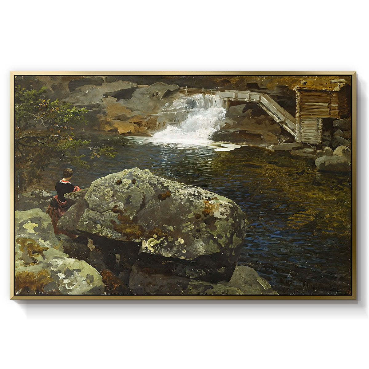 By the Mill Pond (En Mølledam), 1850 - Floater Framed Canvas Print