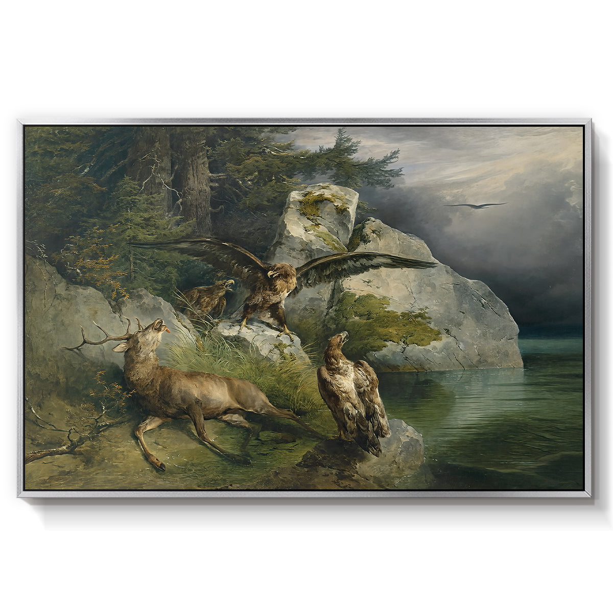 Eagles and Dying Stag on a Lakeshore, 1836 - Floater Framed Canvas Print
