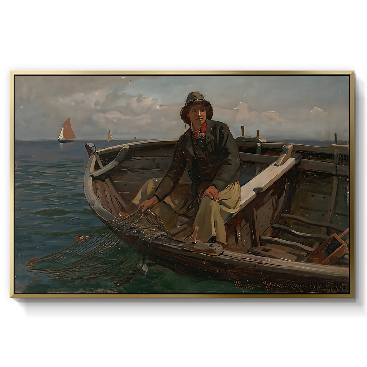 Fishermen from Rügen, 1882 - Floater Framed Canvas Print
