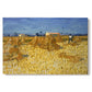 Canvas art print portraying stacked bundles of wheat arranged across harvested field under open sky, set against a white background