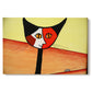 Canvas art print portraying a stylized cat face composed of bold geometric shapes, set against a white background