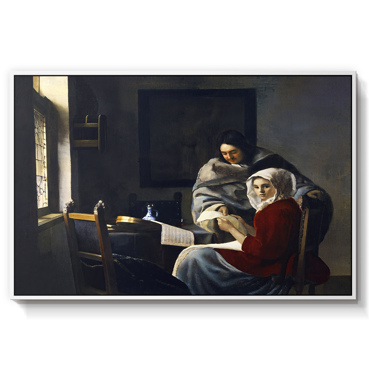 Girl Interrupted at Her Music, c. 1658-1659 - Floater Framed Canvas Print