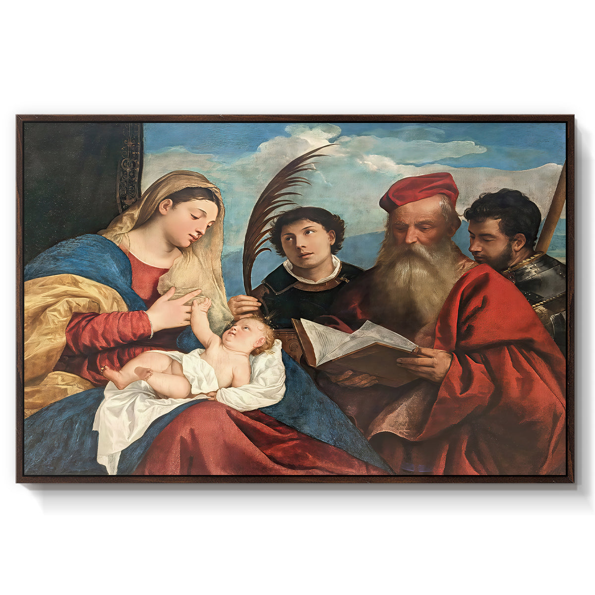 Mary and Child with Saints Stephen, Jerome and Maurice, c. 1510 - Floater Framed Canvas Print