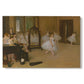 Canvas art print portraying a ballet class with dancers practicing positions under instructor guidance, set against a white background