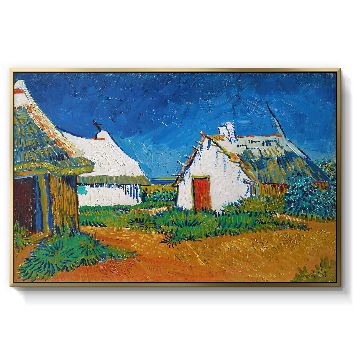 Three White Cottages at Saintes-Maries, 1888 - Floater Framed Canvas Print