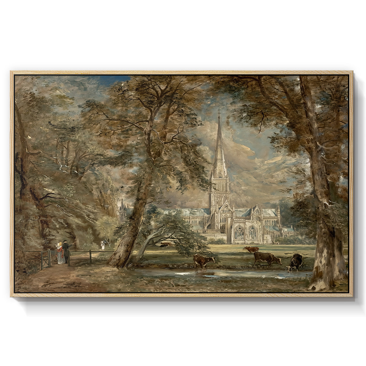 Salisbury Cathedral from the Bishop's Grounds, c. 1822-1823 - Floater Framed Canvas Print
