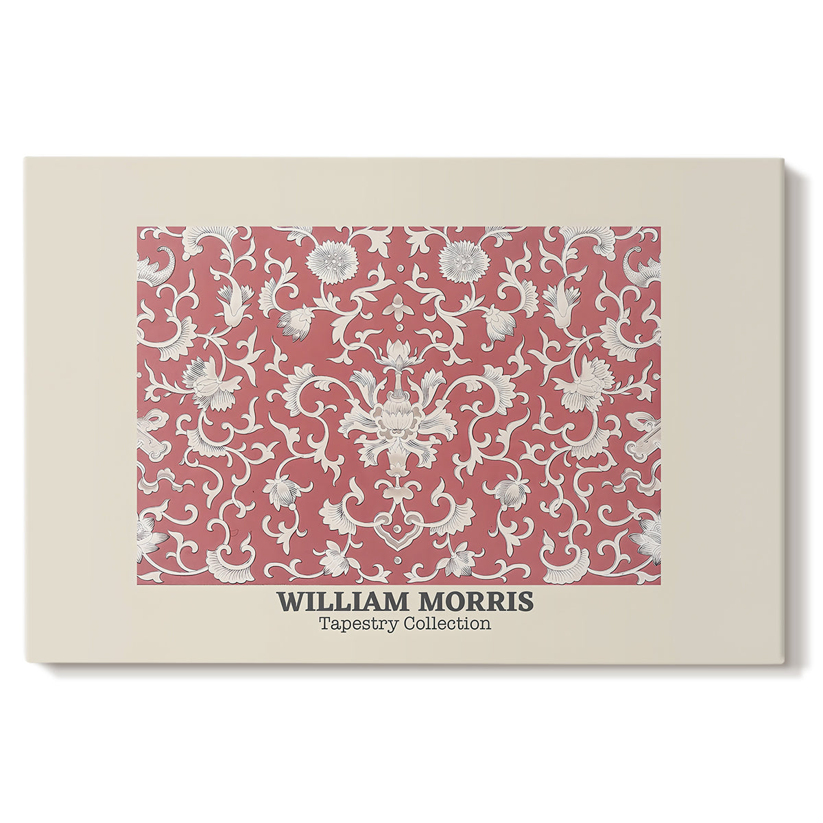 Canvas art print portraying a repeating floral pattern with dense arrangement of blossoms and leaves, set against a white background