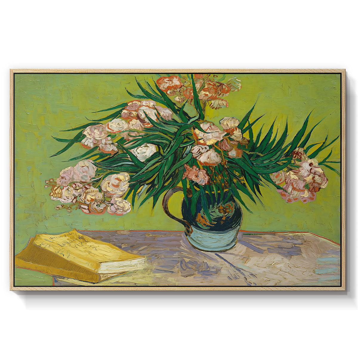 Vase with Oleanders and Books, 1888 - Floater Framed Canvas Print