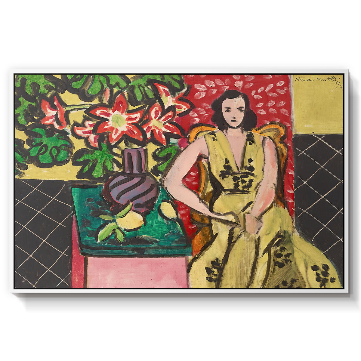Seated Woman with a Vase of Amaryllis, 1941 - Floater Framed Canvas Print