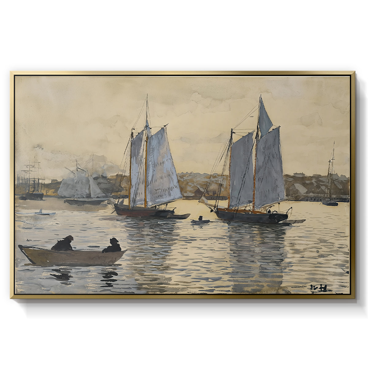 Two Schooners, Gloucester, c. 1880 - Floater Framed Canvas Print