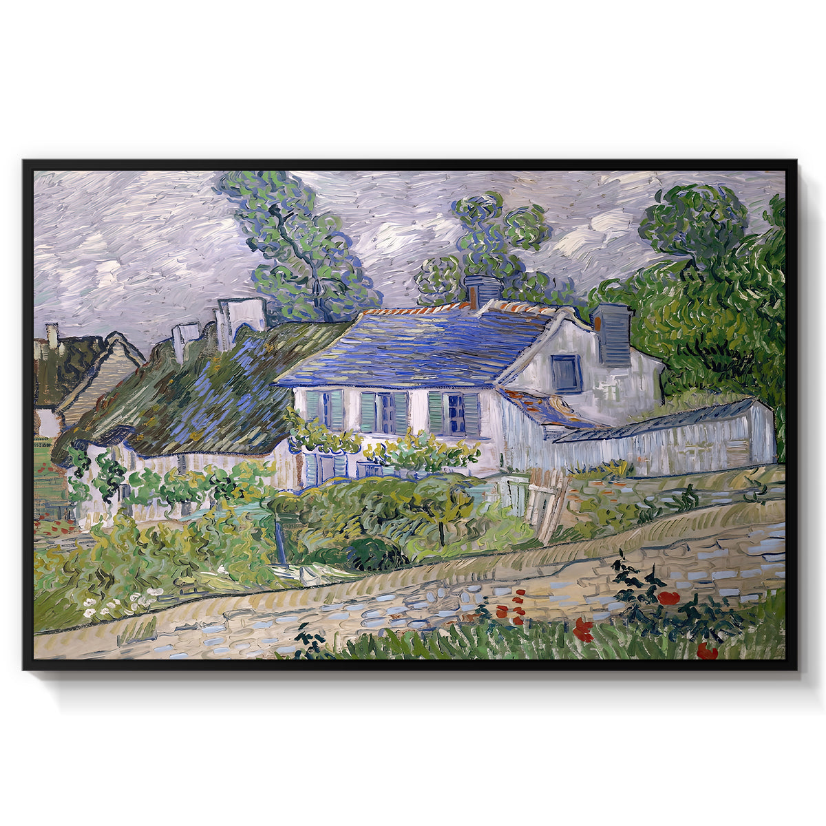 Houses in Auvers, 1890 - Floater Framed Canvas Print