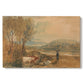 Canvas art print portraying a castle surrounded by open landscape under sky, set against a white background