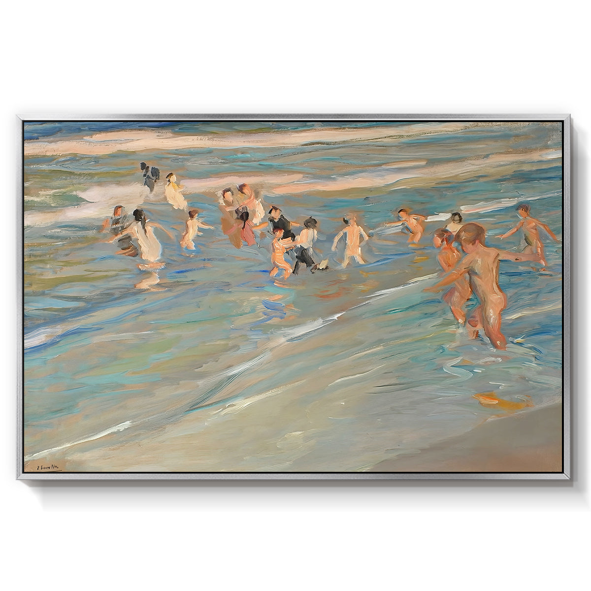 Children Playing on the Beach in Valencia, c. 1908 - Floater Framed Canvas Print