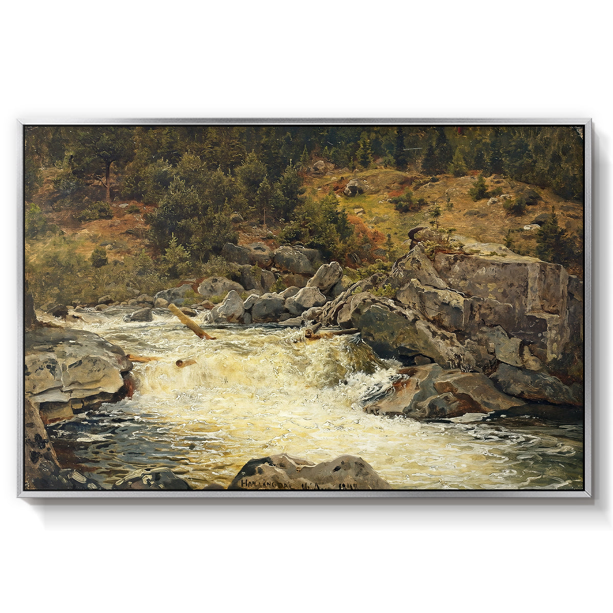 Waterfall in Hallingdal, 1848 - Floater Framed Canvas Print