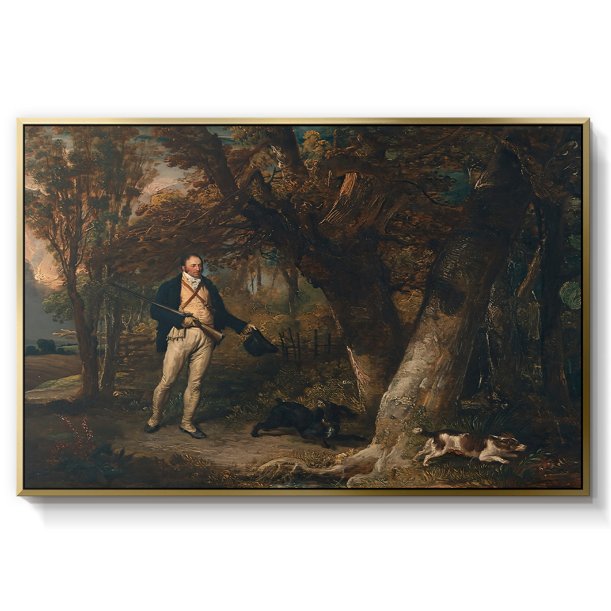 The Reverend Thomas Levett and Favourite Dogs, Cock-Shooting, 1811 - Floater Framed Canvas Print
