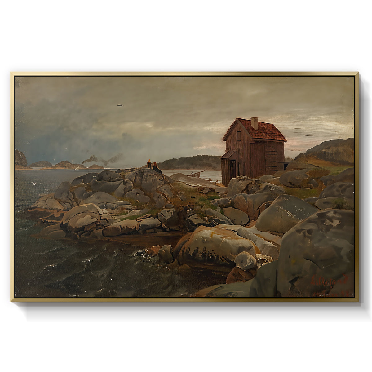 A Fisherman's Home, Lillesand, 1858 - Floater Framed Canvas Print