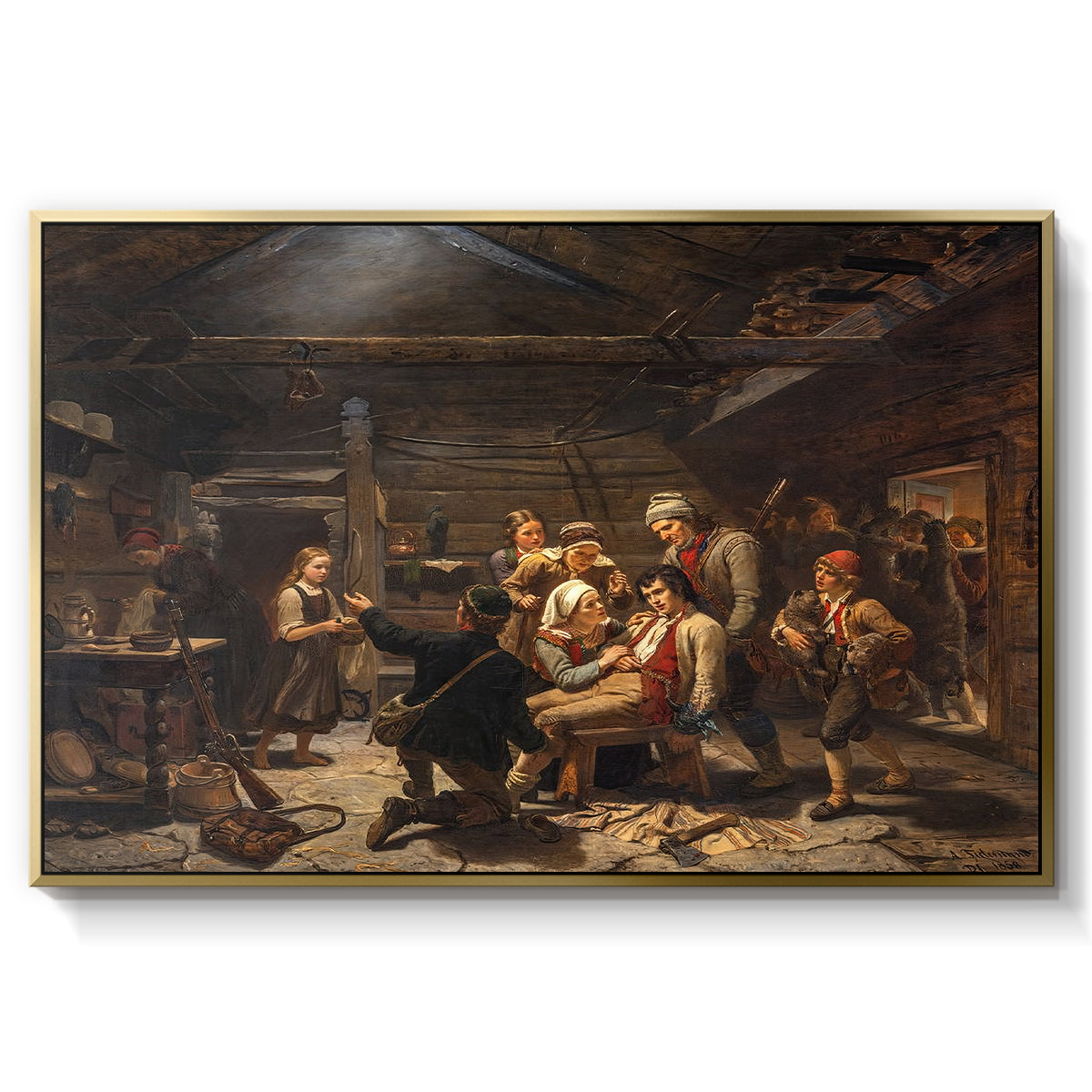 The Return of the Bear Hunter, 1856 - Floater Framed Canvas Print