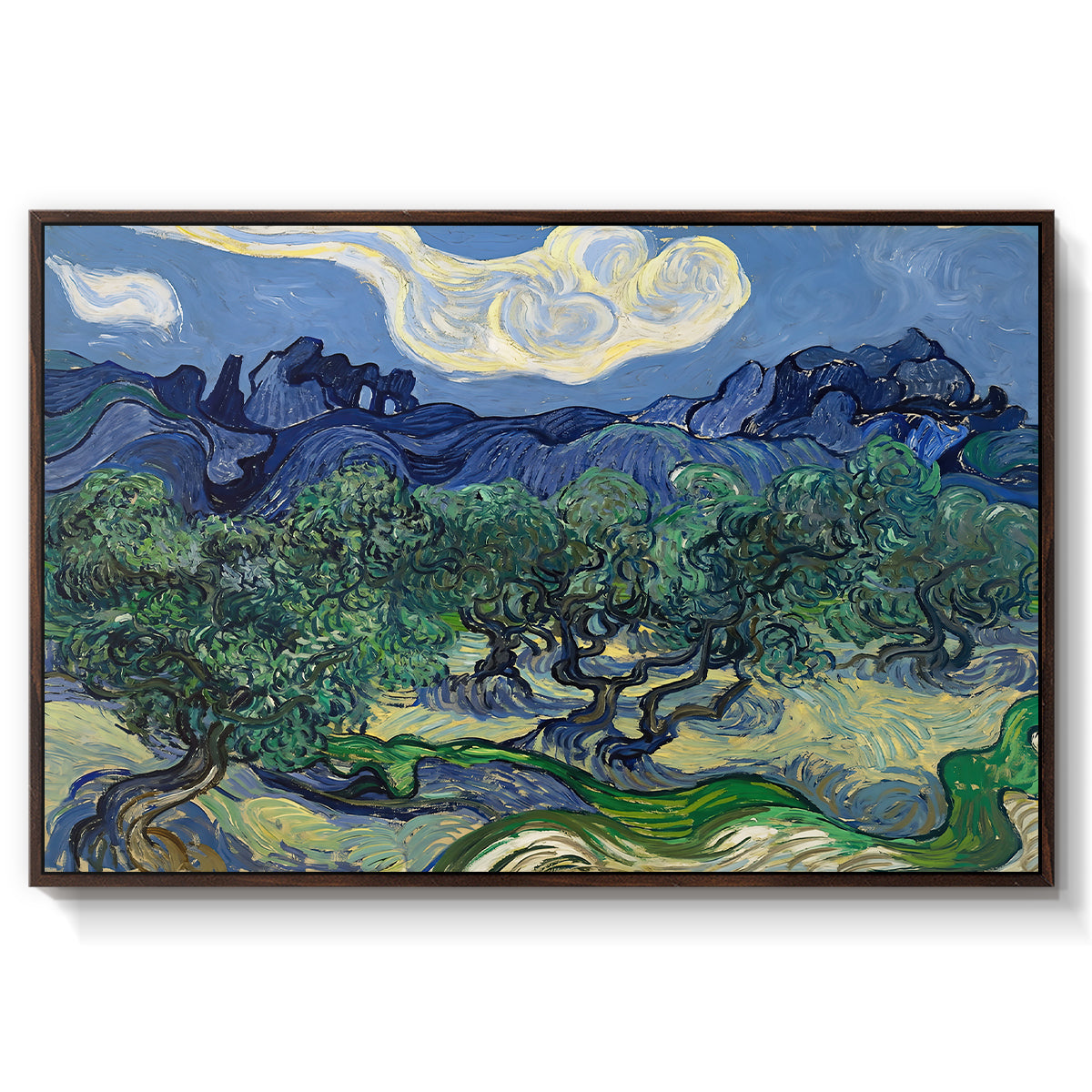 Olive Trees with the Alpilles in the Background, 1889 - Floater Framed Canvas Print