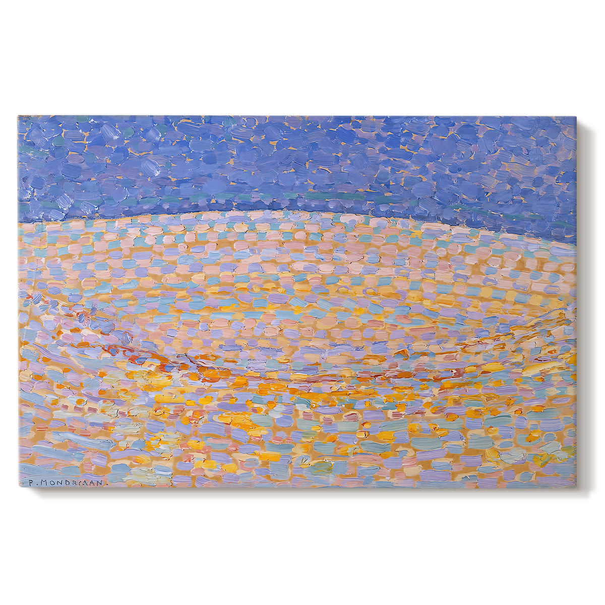 Canvas art print portraying an abstract dune landscape with dotted texture, set against a white background