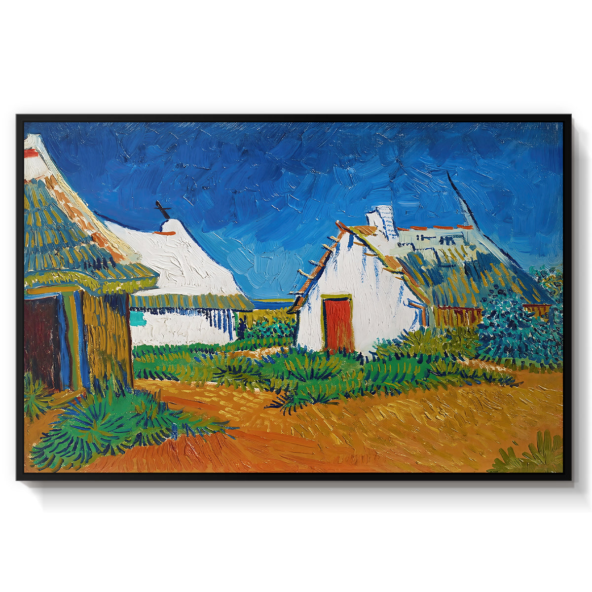 Three White Cottages at Saintes-Maries, 1888 - Floater Framed Canvas Print