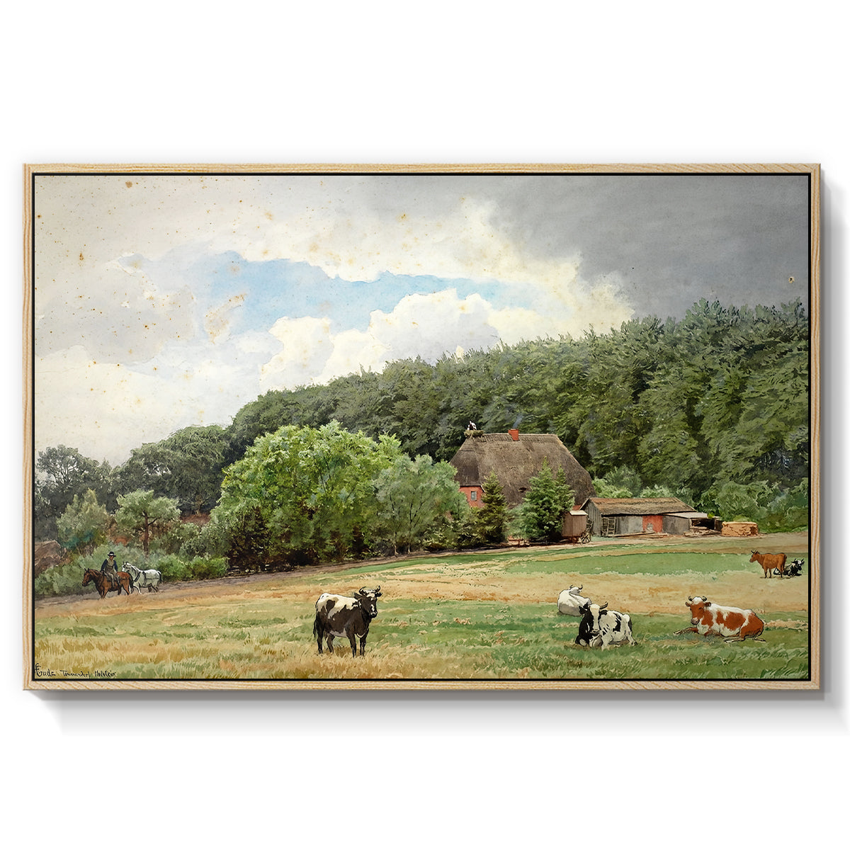 Farm with Grazing Cows (Bondegård med beitende kuer), 1892 - Floater Framed Canvas Print