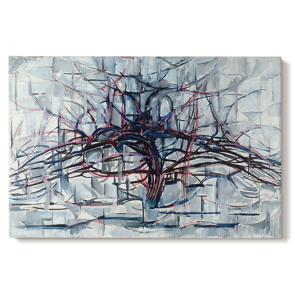 Canvas art print portraying a tree stretched into horizontal lines, set against a white background
