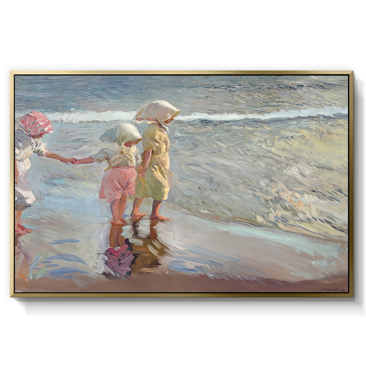 The Three Sisters on the Beach, 1908 - Floater Framed Canvas Print