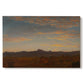 Canvas art print portraying a low mountain landscape under warm sky with broad open foreground, set against a white background