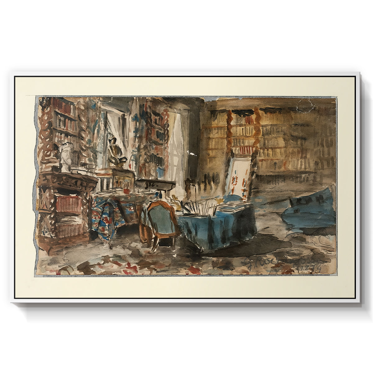 Cabinet de Flaubert à Croisset, 1874 - Floater Framed Canvas Print
