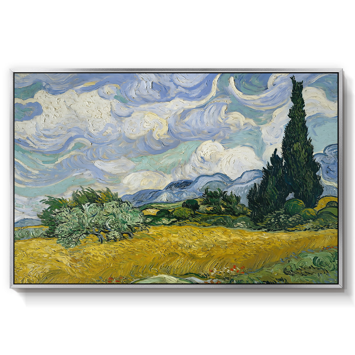Wheat Field with Cypresses, 1889 - Floater Framed Canvas Print