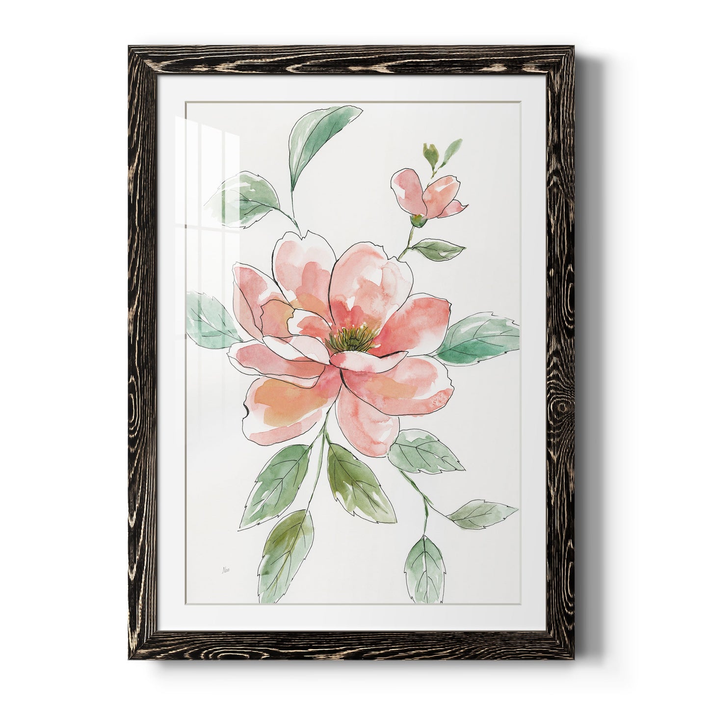 Peony Contour - Barnwood Framed Art Print