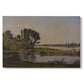 Canvas art print portraying a calm river winding through countryside with trees and open sky, set against a white background