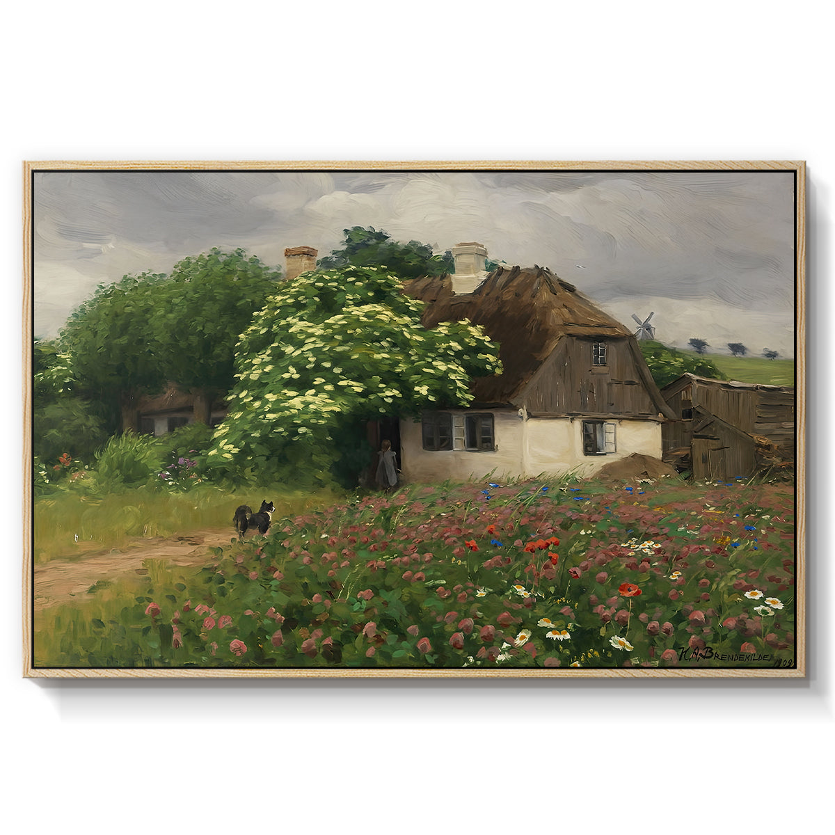 Farmhouse with Meadow Flowers, 1909 - Floater Framed Canvas Print