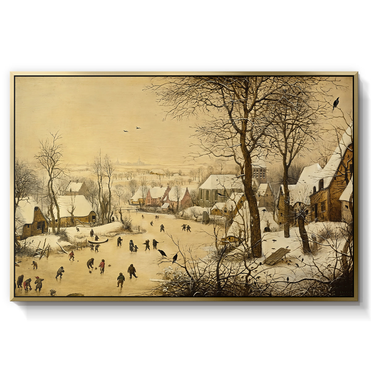 Winter Landscape with Skaters and Bird Trap, 1565 - Floater Framed Canvas Print