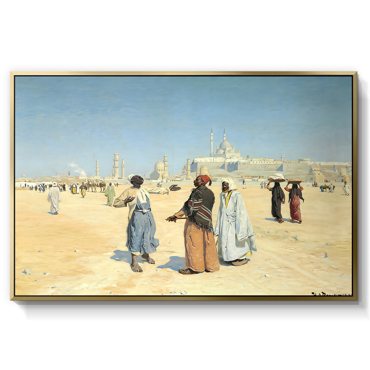 View from the Desert of Cairo with Citadel and Mamluk Tombs in the Background, c. 1889-1890 - Floater Framed Canvas Print