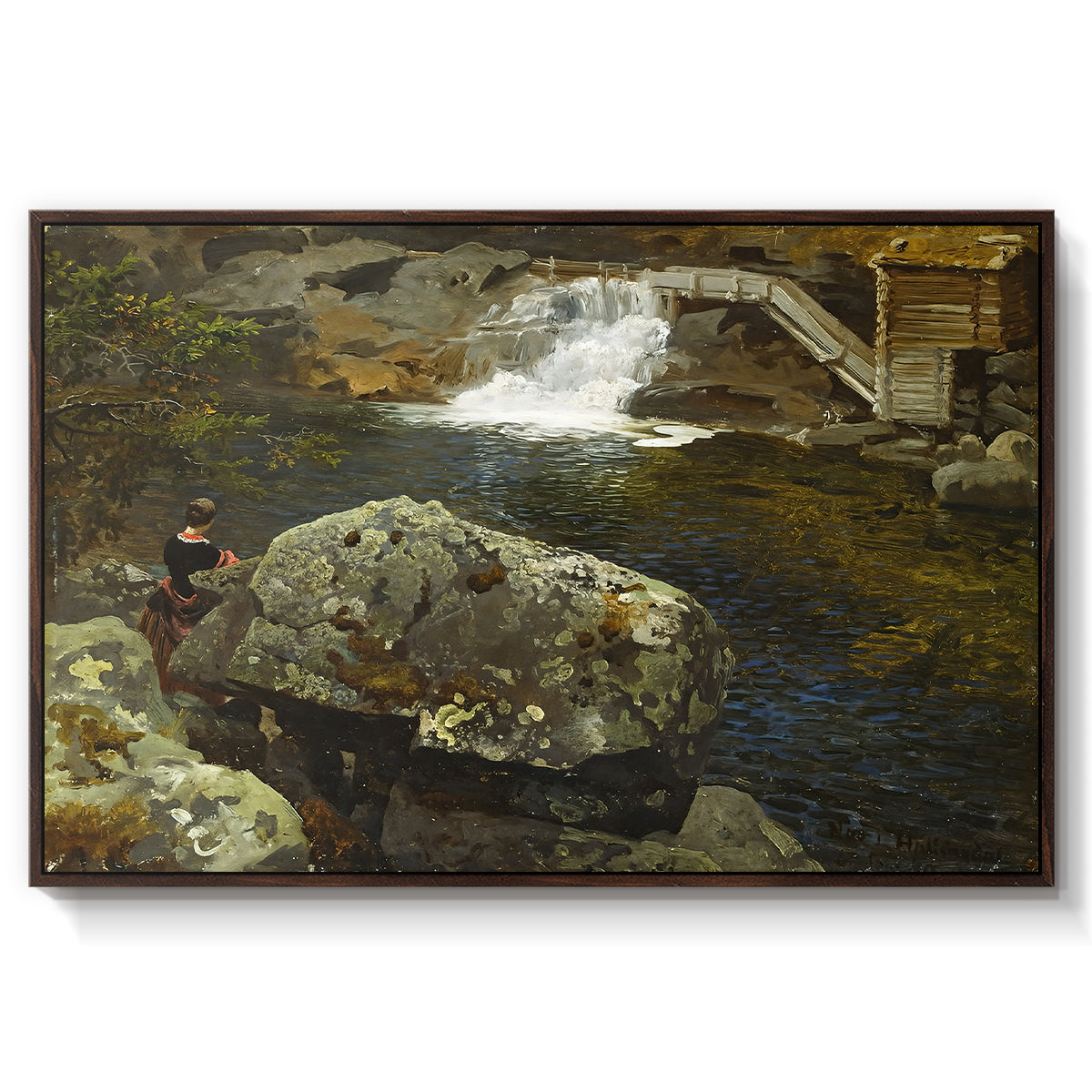 By the Mill Pond (En Mølledam), 1850 - Floater Framed Canvas Print