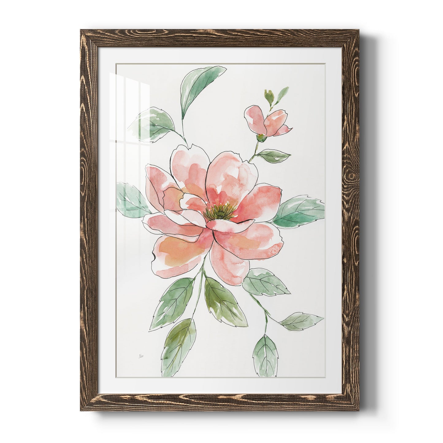 Peony Contour - Barnwood Framed Art Print