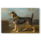 Canvas art print portraying a small terrier standing alert in open countryside landscape, set against a white background