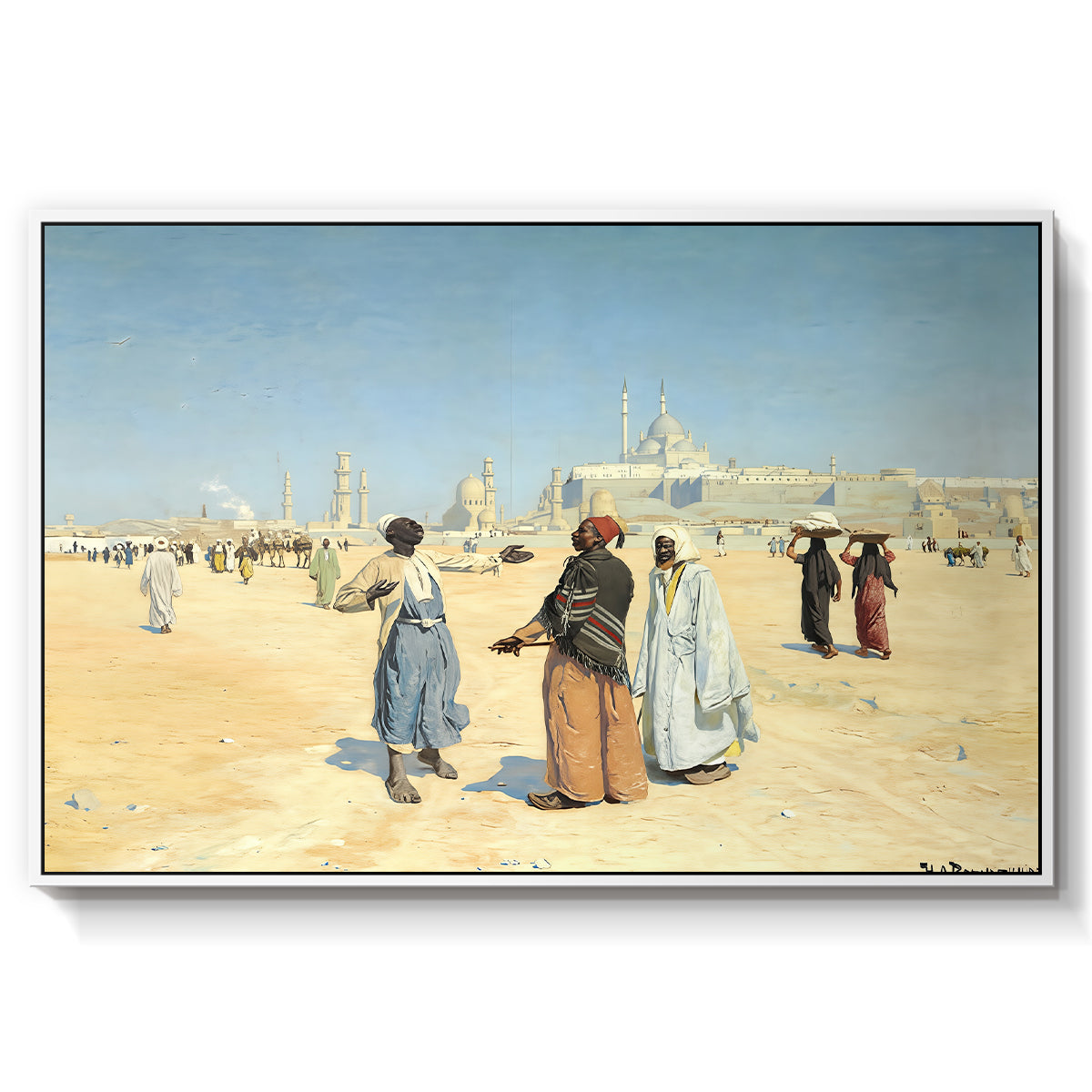 View from the Desert of Cairo with Citadel and Mamluk Tombs in the Background, c. 1889-1890 - Floater Framed Canvas Print