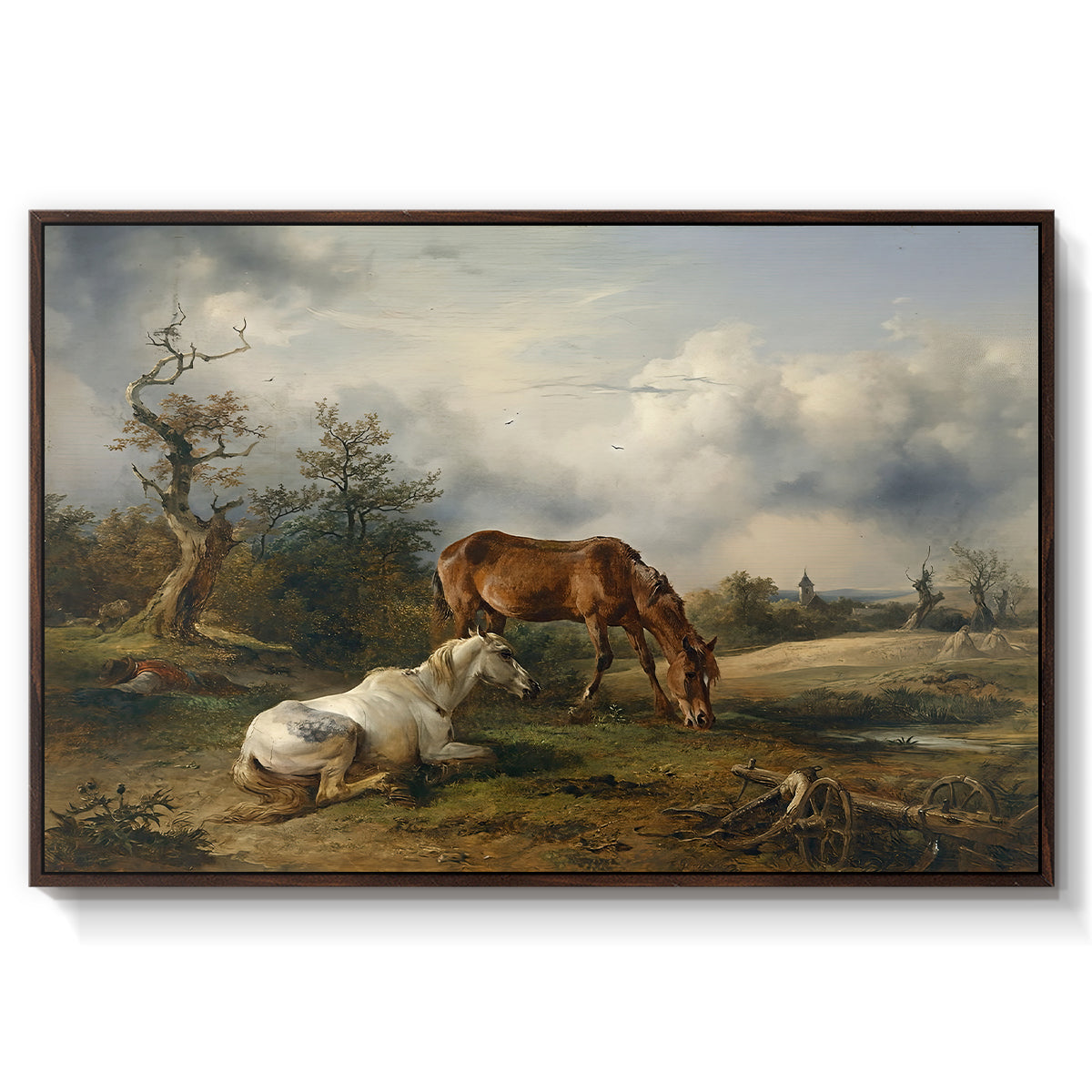 Two Horses on the Pasture, c. 1825 - Floater Framed Canvas Print