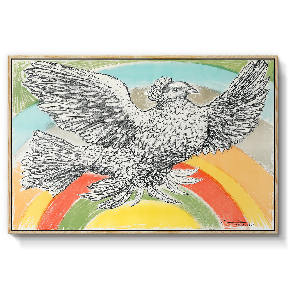 Flying Dove with Rainbow (Colombe volant à l'Arc-en-ciel), 1952 - Floater Framed Canvas Print