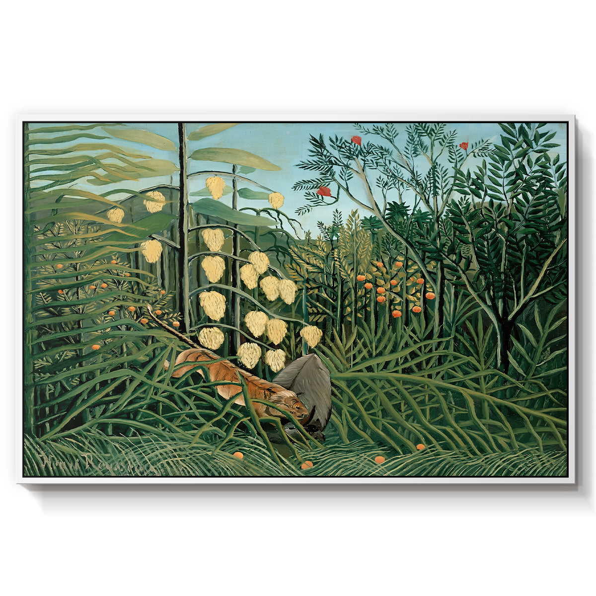 Fight Between a Tiger and a Buffalo, 1908 - Floater Framed Canvas Print