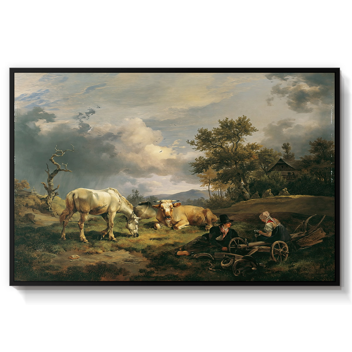 Young Peasant Couple Resting in the Field, 1829 - Floater Framed Canvas Print
