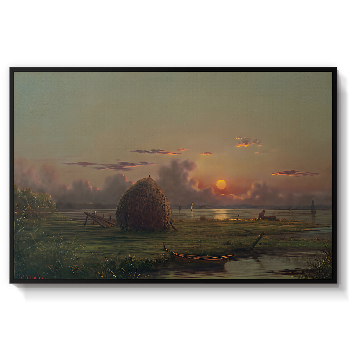 Haystack at Sunset, 1880 - Floater Framed Canvas Print